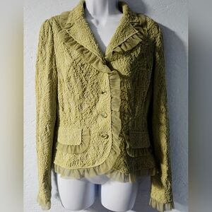 Vintage 90s Teri Jon Chartreuse Ruffled Textured Blazer - Size 10